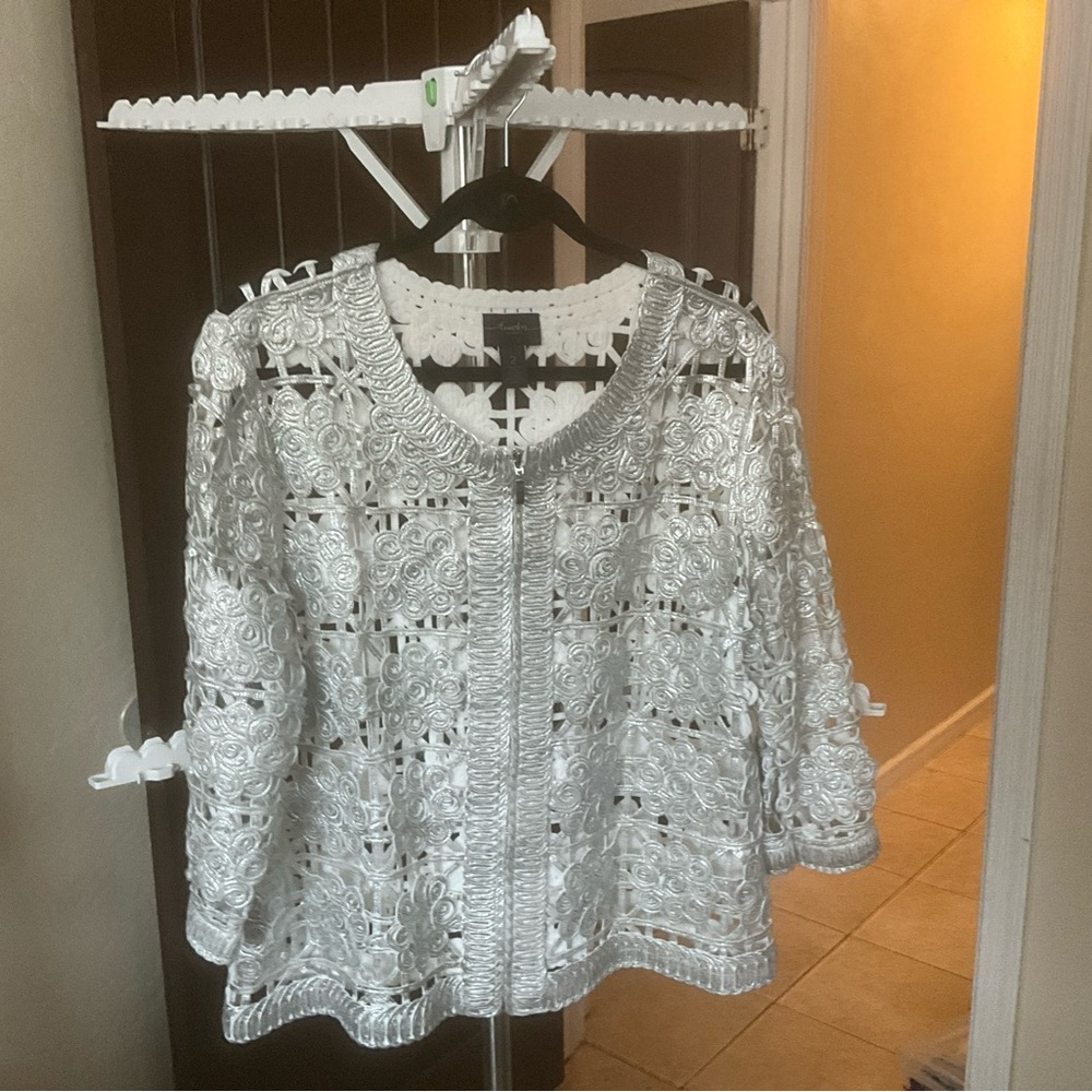 Chico’s Travelers silver foil jacket